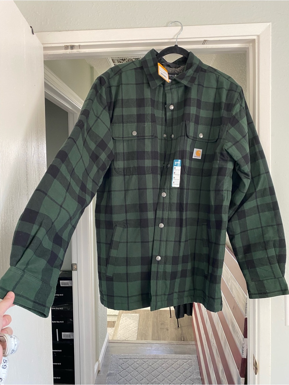 Carhartt Green and Black Plaid Shirt Jacket
